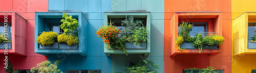 Eco friendly high tech urban garden in pastel shades where residents pick their own brightly colored fruits and vegetables