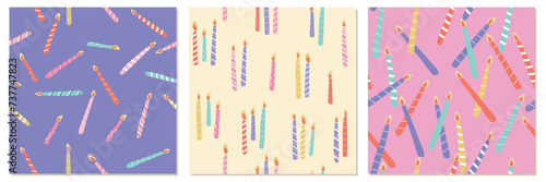 Set of birthday party and celebration candles seamless pattern