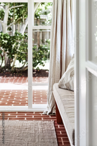 Intimate interior design composition with a classic wooden chair and a textured carpet