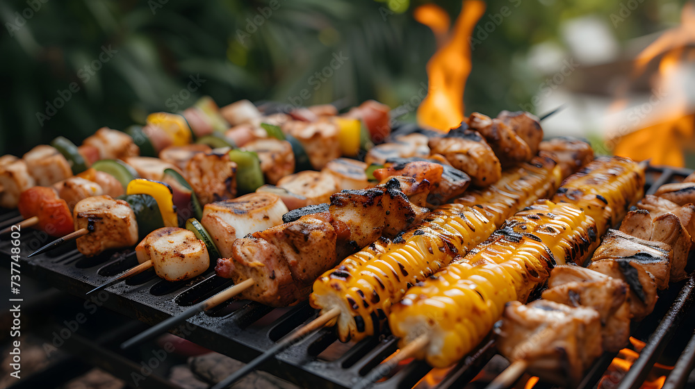 close up of barbeque on the grill, Food Photography