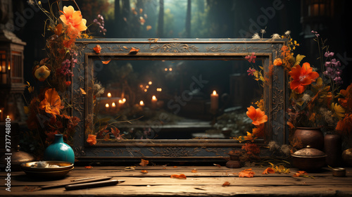 wooden frame mock up with showcase creative background