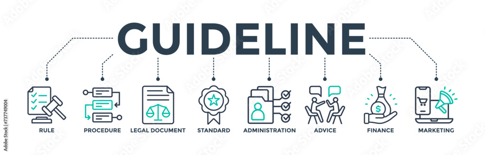 Guideline banner web icon concept with the icon of rule, procedure, legal document, standard, administration, advice, finance, and marketing. Vector illustration Guideline banner web icon concept with the icon of rule, procedure, legal document, standard, administration, advice, finance, and marketing. Vector illustration