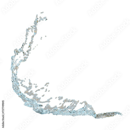 3d clear blue water scattered around, water splash transparent isolated. 3d render illustration.