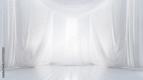 White background made of elegant translucent drapes, product display montage