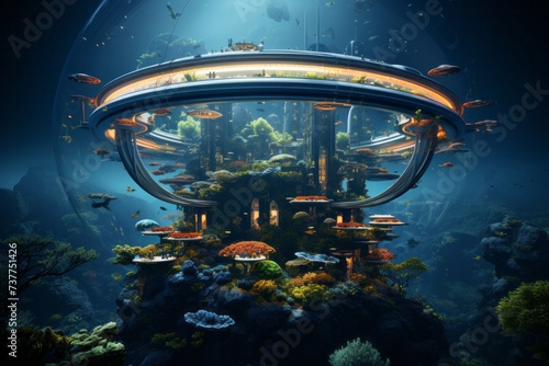 a large aquarium filled with fish and corals in the ocean © JackDong