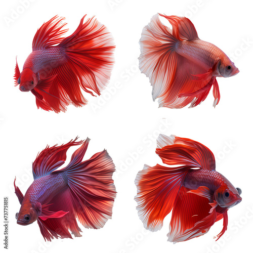 Set of colorful Siamese fighting fish on transparent background PNG.