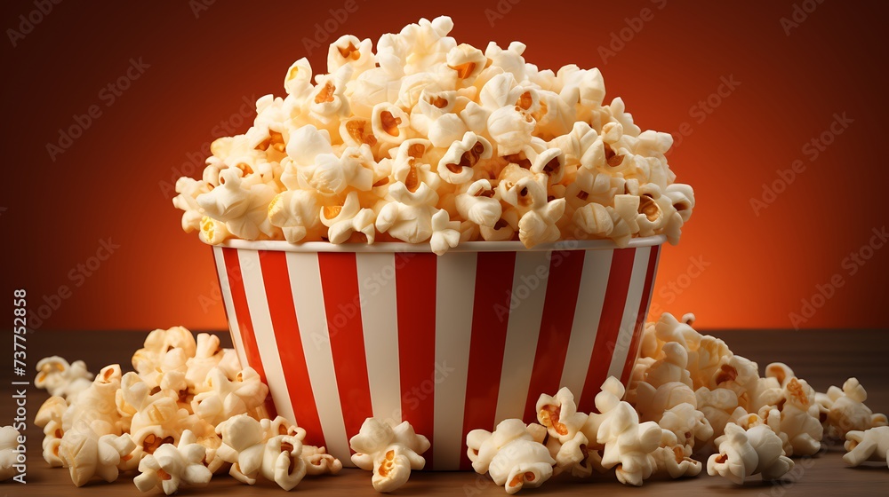 ed white paper bucket full of popcorn on isolated transparent background