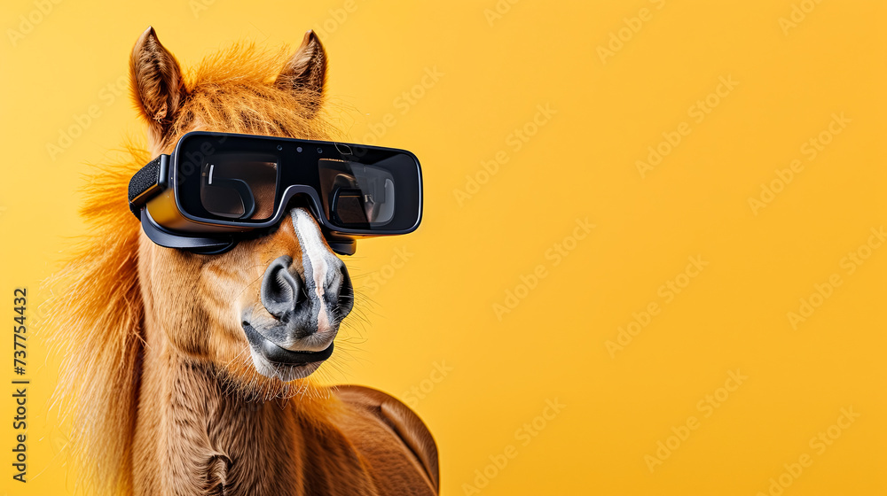 horse with vision virtual reality sunglass solid background