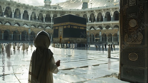 A tranquil scene at the Kaaba in Mecca, capturing the spiritual atmosphere