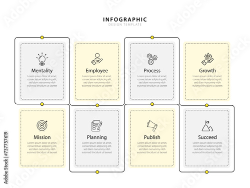 Timeline Creator infographic template. 8 Step timeline journey, calendar Flat simple infographics design template. presentation graph. Business concept with 8 options, gantt vector illustration.