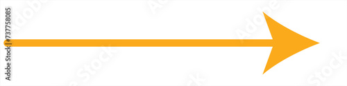 Straight long arrow, right thin line, Orange  cursor, horizontal element, thick pointer vector icon isolated on white background. Simple illustration
