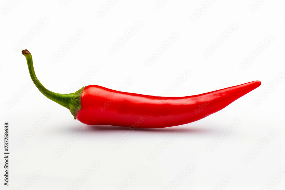Red pepper on white background with green stem and long stem. Red pepper on white background with green stem and long stem.