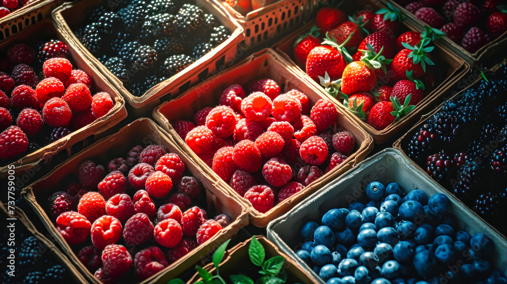 Assorted Berries and Raspberries Arranged on a Table Assorted Berries and Raspberries Arranged on a Table