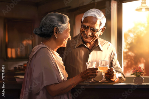 Elderly Couple Enjoying Conversation at a Table in a Restaurant