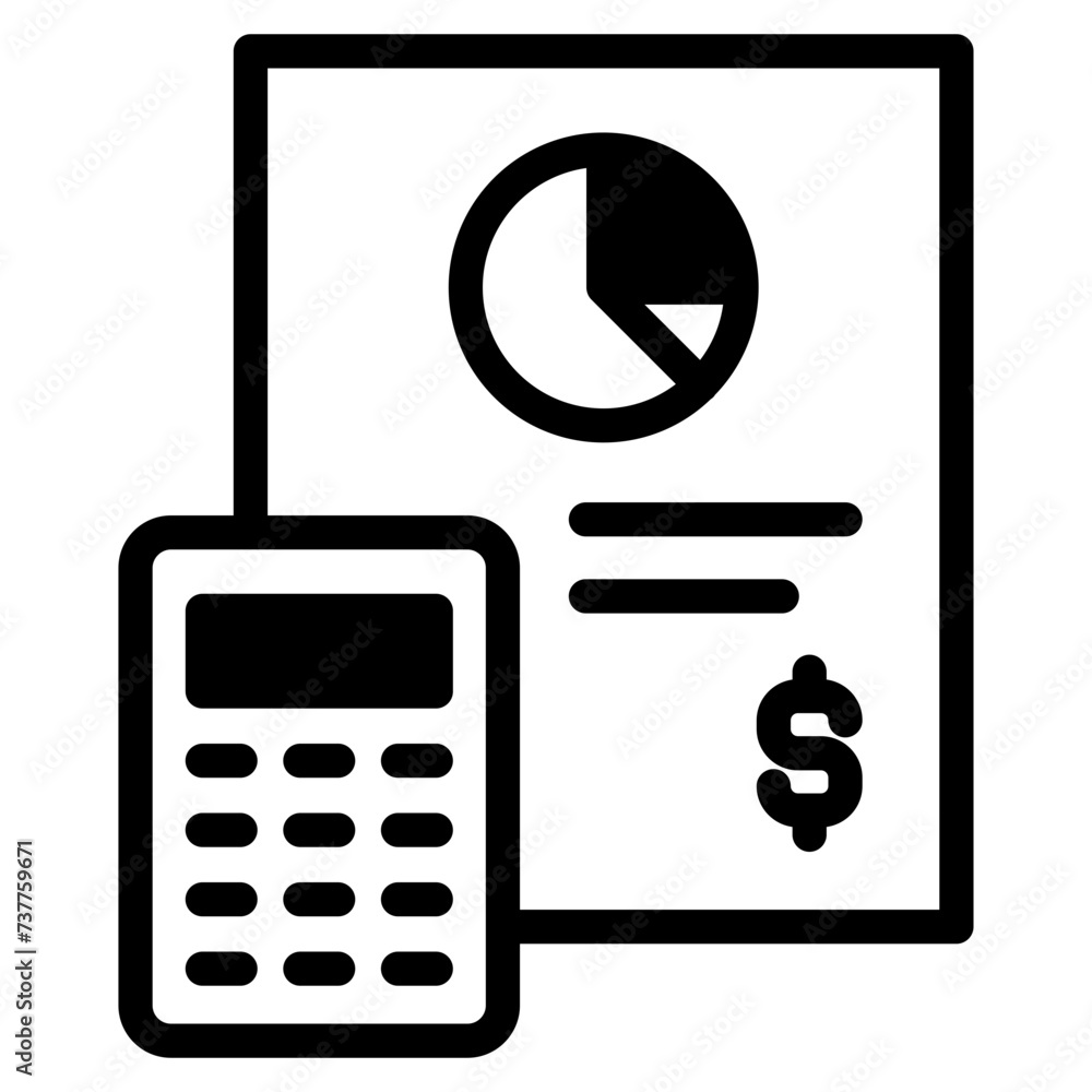 Money document and calculator outline icon. linear style sign for mobile concept and web design. Financial accounting icon Money document and calculator outline icon. linear style sign for mobile concept and web design. Financial accounting icon