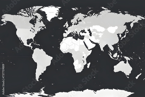 world map on black background, Illustration of a world map, World map illustration with continents, North and South America, Europe and Asia, Africa and Australia, Generative AI 