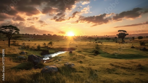 landscape view of sunset in savanna