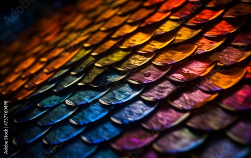 macro shot of bright, colorful fish scales 