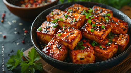 glazed Tofu in bowl, Food Photography