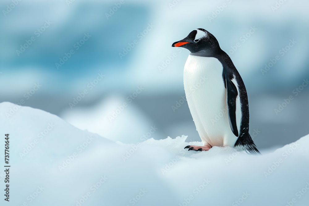 Naklejka premium Penguins live in the cold regions of the North and South Poles.