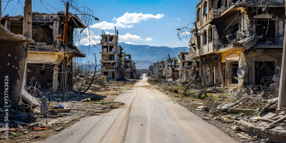 The Post-War Desolation: Capturing the Devastated Urban Landscape. Concept Industrial Ruins, Urban Decay, Rebuilding Hope, Symbolic Destruction