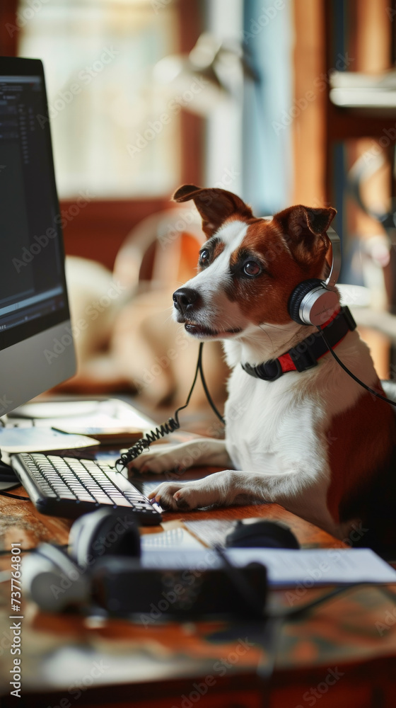 Animals as tech support with dogs answering calls and cats solving