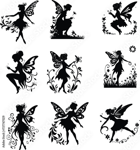 fairy silhouette  set, vector illustration 
