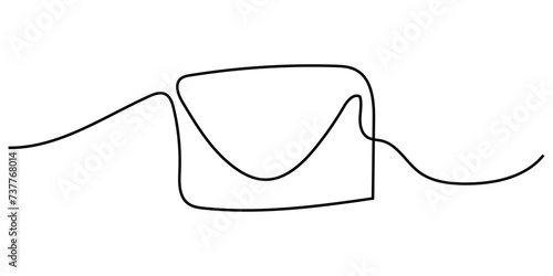 Continuous line drawing of envelope, one line paper envelope vector illustration isolated on white background.