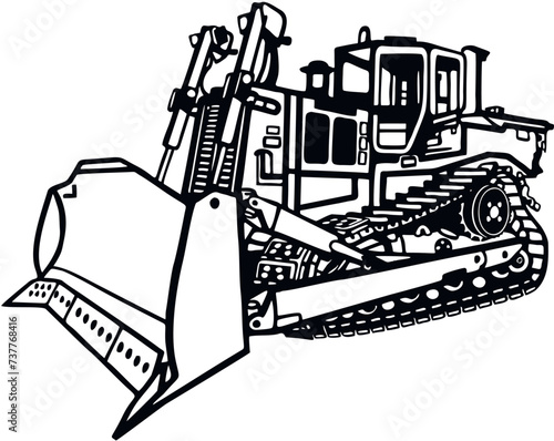 Dozer. Detailed Bulldozer vector stock illustration on white