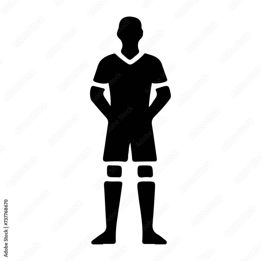 Fototapeta premium Soccer player pose vector icon in flat style black color silhouette