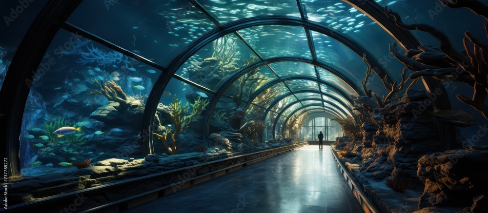 Obraz premium Beautiful Aquarium underwater tunnel view