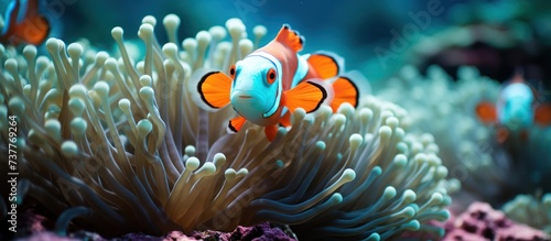 Beautiful color clown anemone fish in tropical coral reef