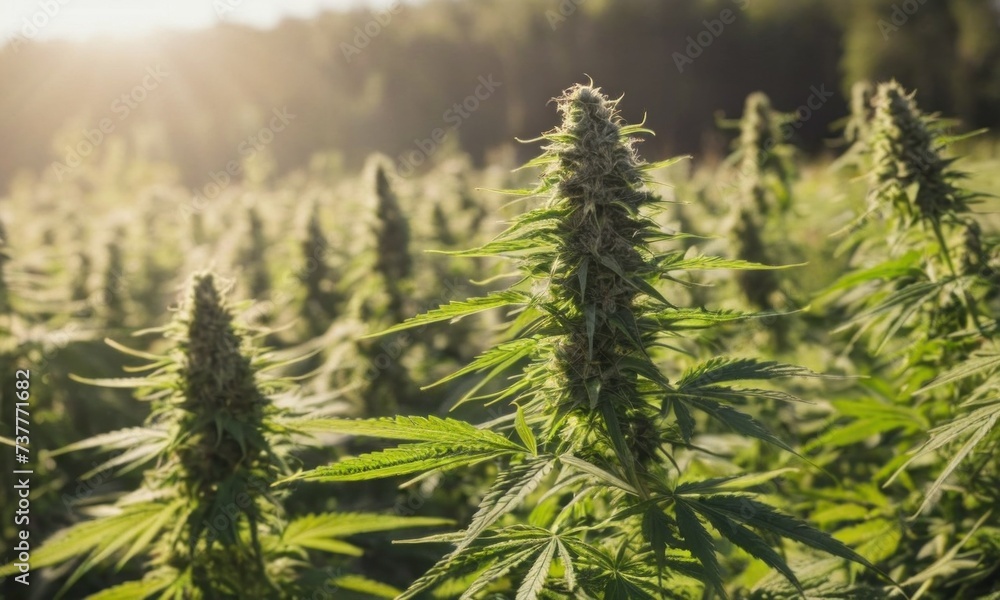 Fototapeta premium Marijuana plant at outdoor cannabis farm field
