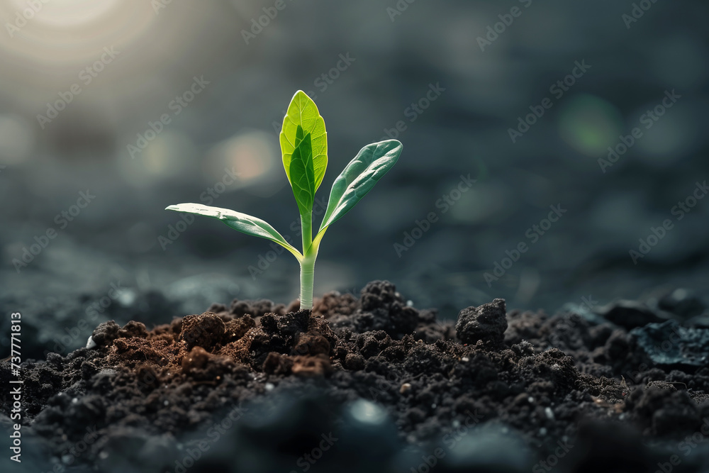 Young Green Plant Emerging from Dark Soil Young Green Plant Emerging from Dark Soil