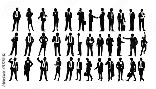 Set of business people silhouette, isolated on white background.