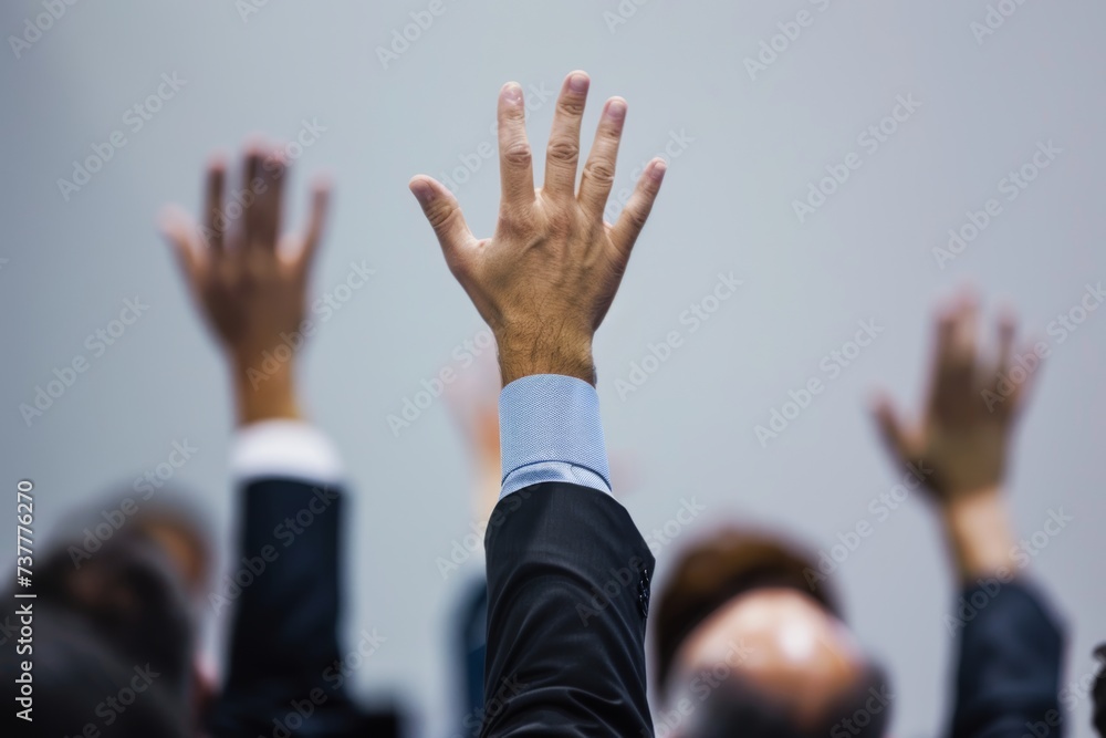 Group of People Raising Their Hands in the Air. Generative AI.