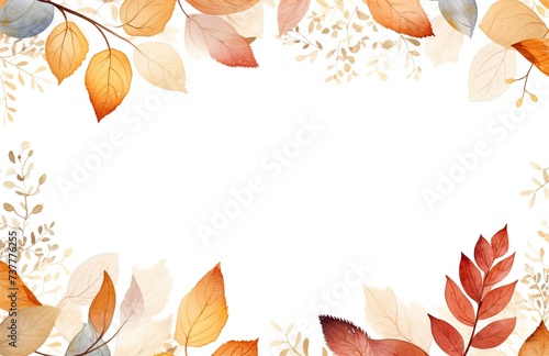 Autumn leaf frame on white background
