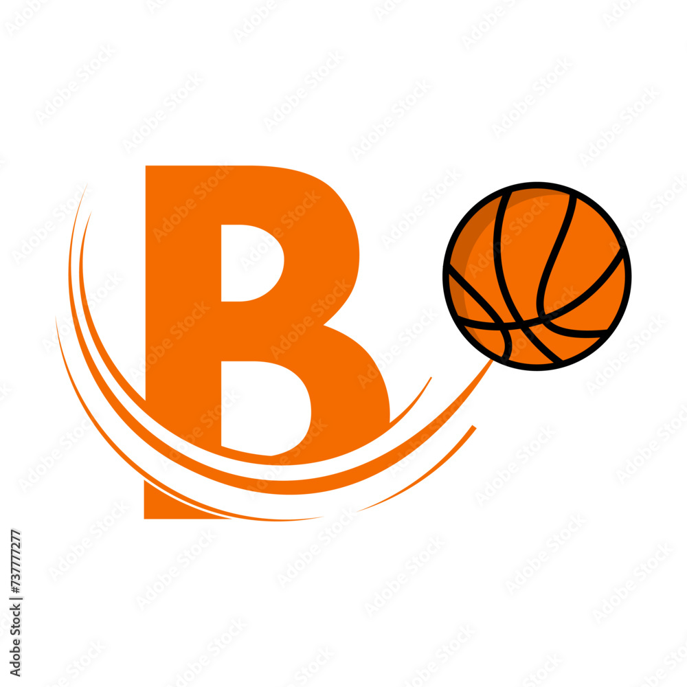 b Letter with basket ball design logo template illustration
