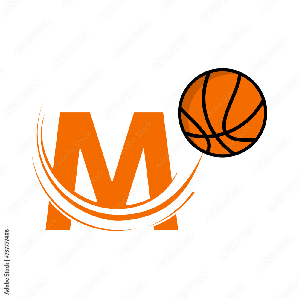 m Letter with basket ball design logo template illustration
