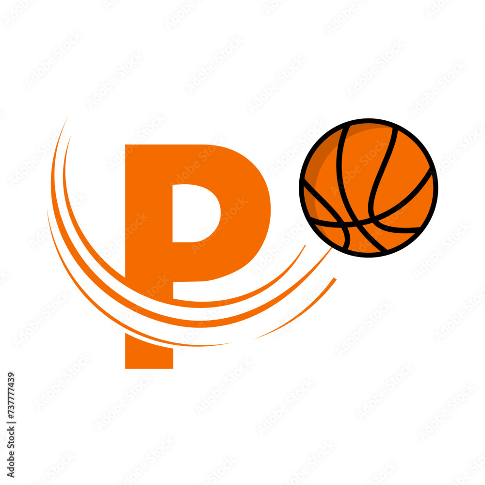 p Letter with basket ball design logo template illustration