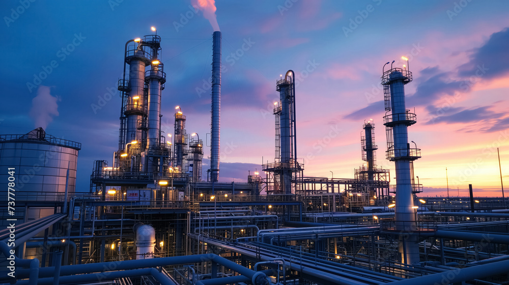 Industrial refinery against a dramatic sunset sky. Industrial refinery against a dramatic sunset sky.