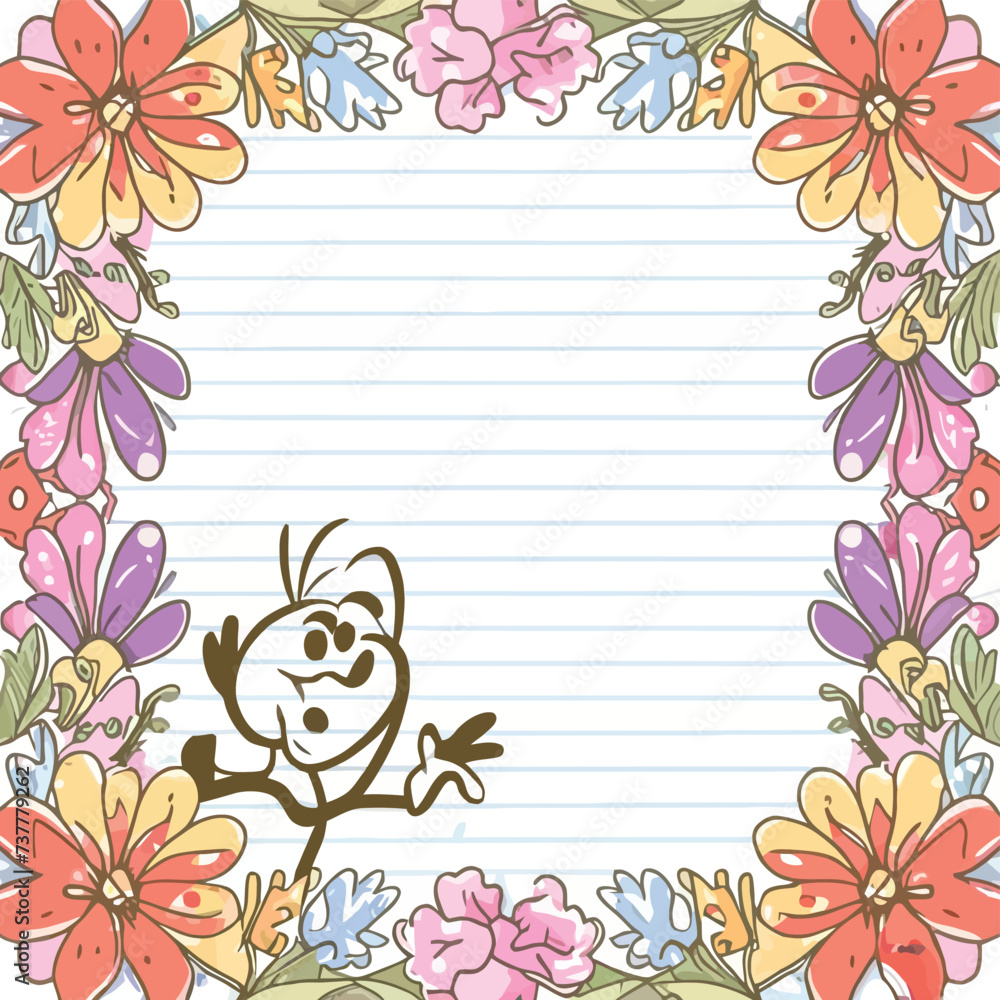 2d vector illustration colorful Lined paper with flowers frame the sweet made of Design a watercolor floral lined page
