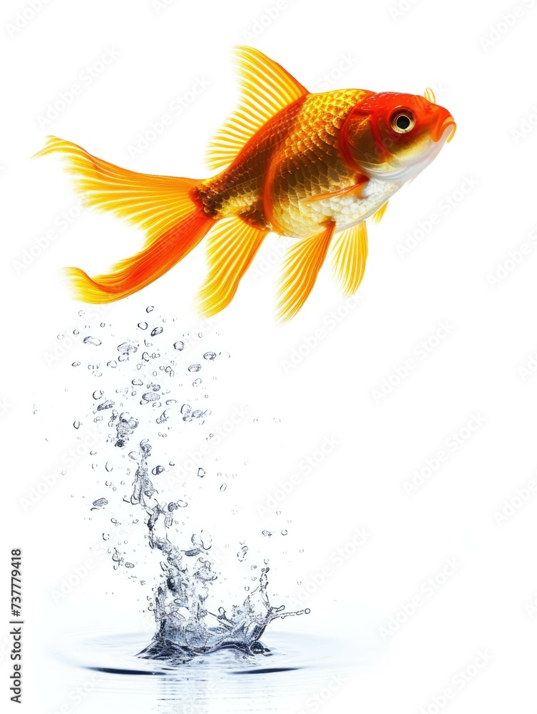 A goldfish jumping out of the water. Generative AI.