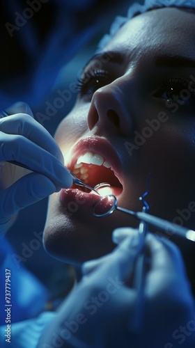 A dentist performs tooth surgery on a patient. Generative AI.