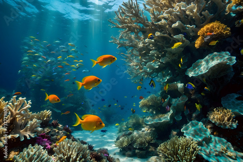 The symphony of underwater coral reefs and colorful fishes
