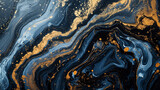Gold and black marble background with swirls of gold and blue, for design decoration