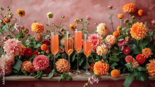 glass of champagne and flowers