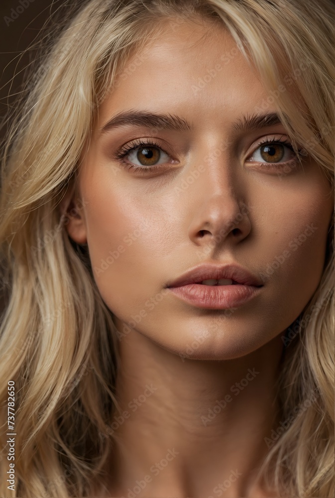 A beautiful blonde brown eyes model on a brown background A beautiful blonde brown eyes model on a brown background