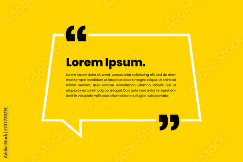White chat bubble style quote template with lines concept on yellow background. Vector Illustration