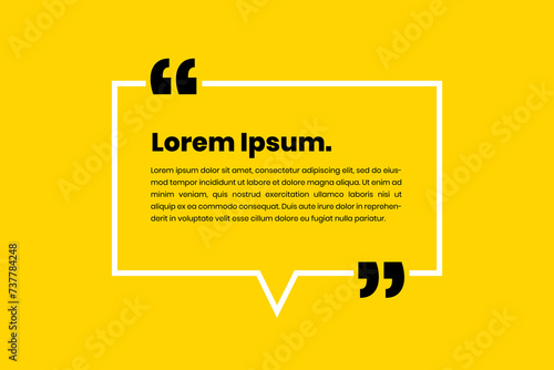 White chat bubble style quote template with lines concept on yellow background. Vector Illustration